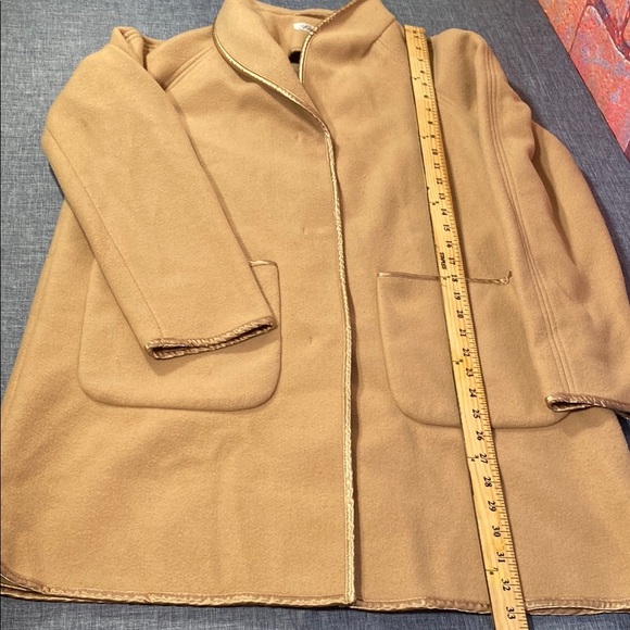 Kenneth Cole Wool Blend Coat L Camel Tan Open Front Minimalist Long Jacket - Picture 7 of 7